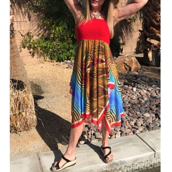 SUNFLAIR Bathing Suit & Dress/Skirt/Cover Up, 2 pces red blue gold brown 8/10 D - Picture 2 of 16